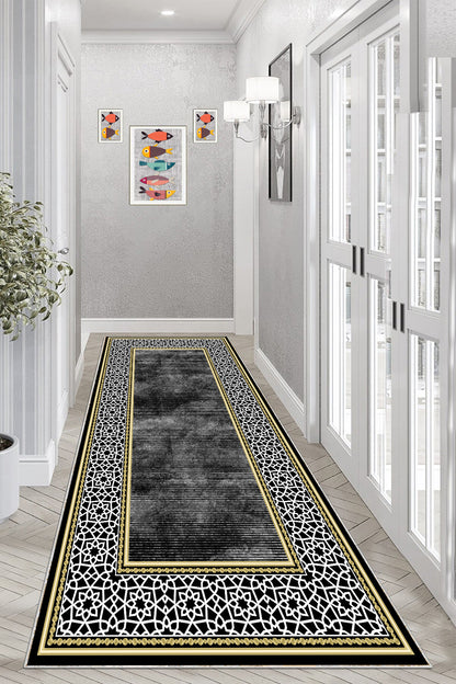 Saray Siyah Yeni Nesil Baskılı Halı & Yolluk