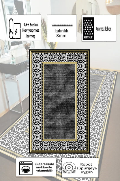Saray Siyah Yeni Nesil Baskılı Halı & Yolluk