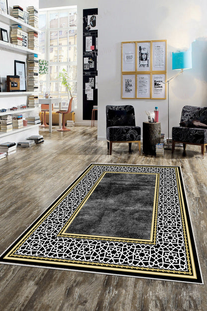 Saray Siyah Yeni Nesil Baskılı Halı & Yolluk