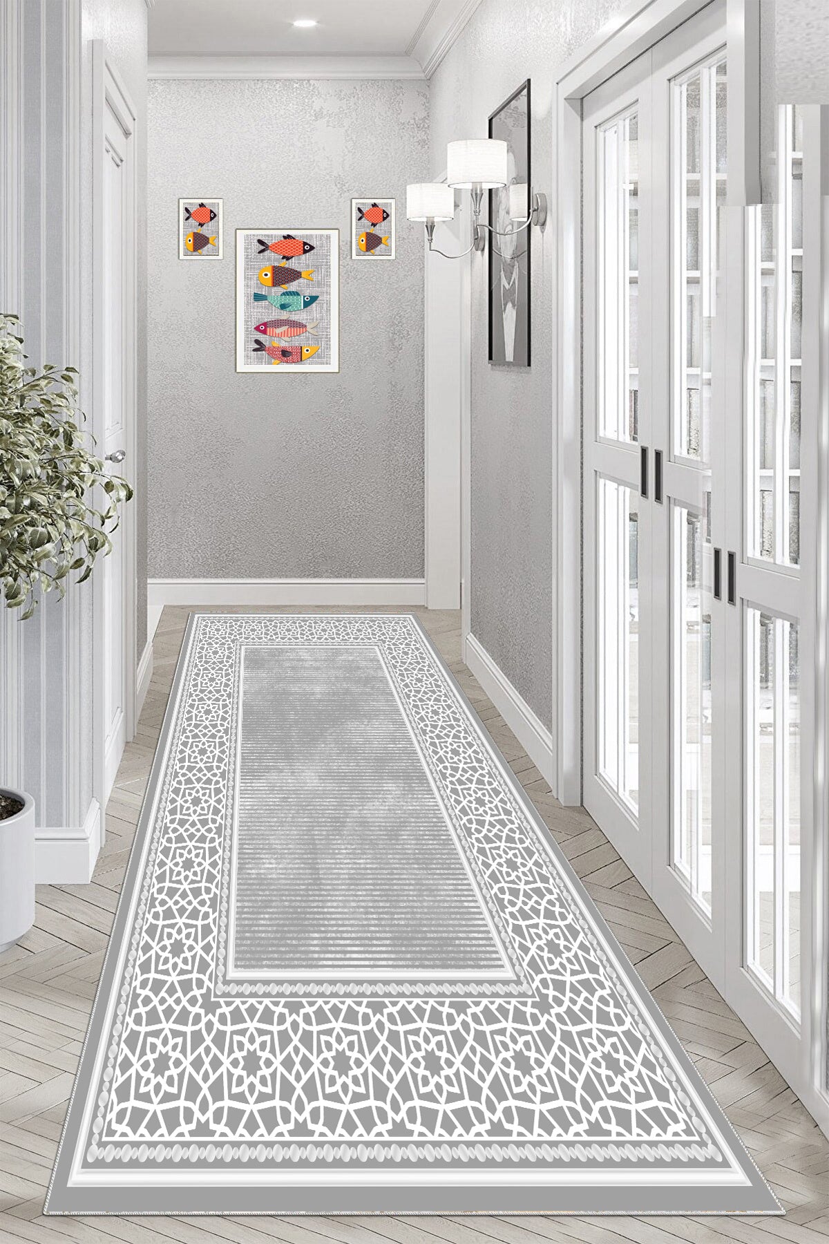 Saray Gri Yeni Nesil Baskılı Halı & Yolluk