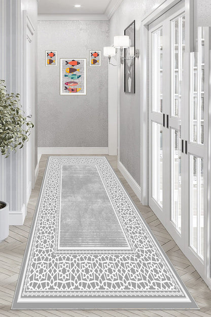 Saray Gri Yeni Nesil Baskılı Halı & Yolluk