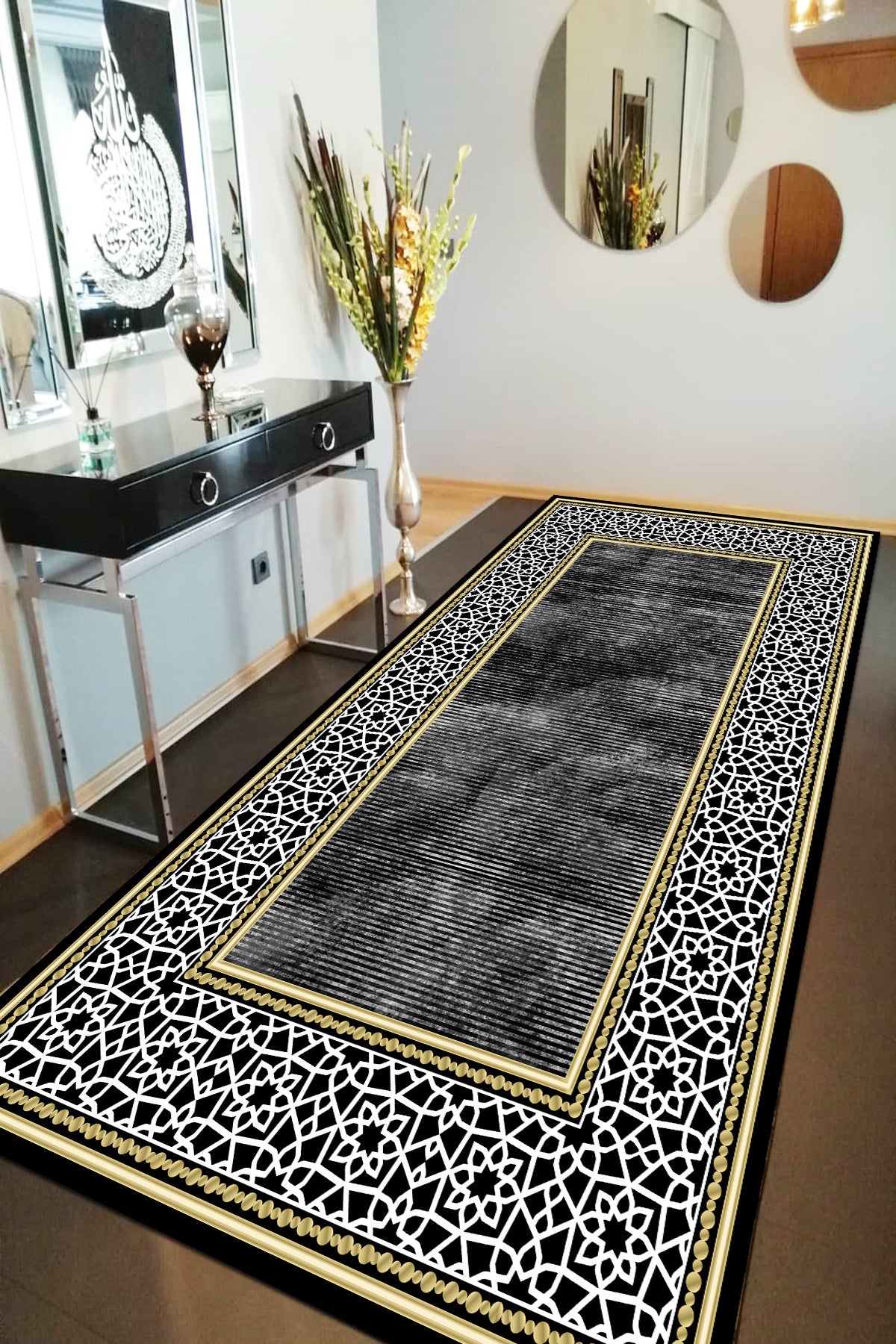 Saray Siyah Yeni Nesil Baskılı Halı & Yolluk