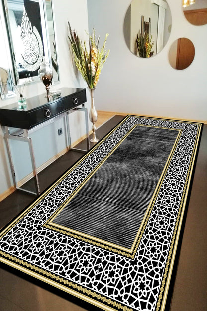 Saray Siyah Yeni Nesil Baskılı Halı & Yolluk