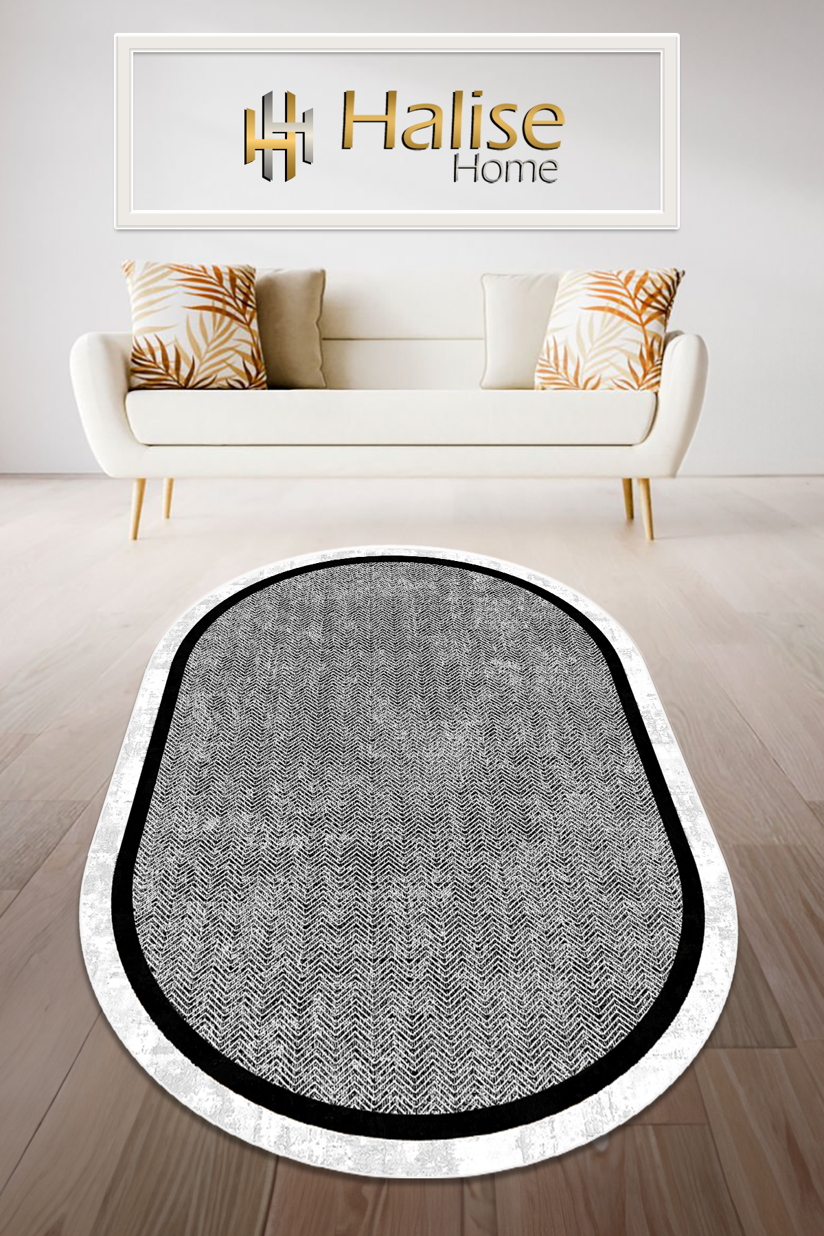 Hermes Siyah Oval Yeni Nesil Baskılı Halı & Yolluk