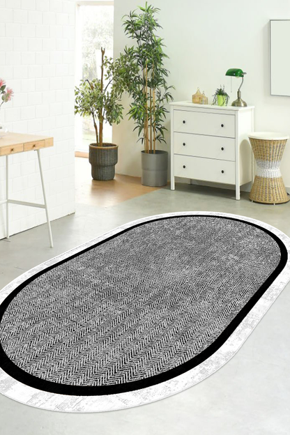Hermes Siyah Oval Yeni Nesil Baskılı Halı & Yolluk