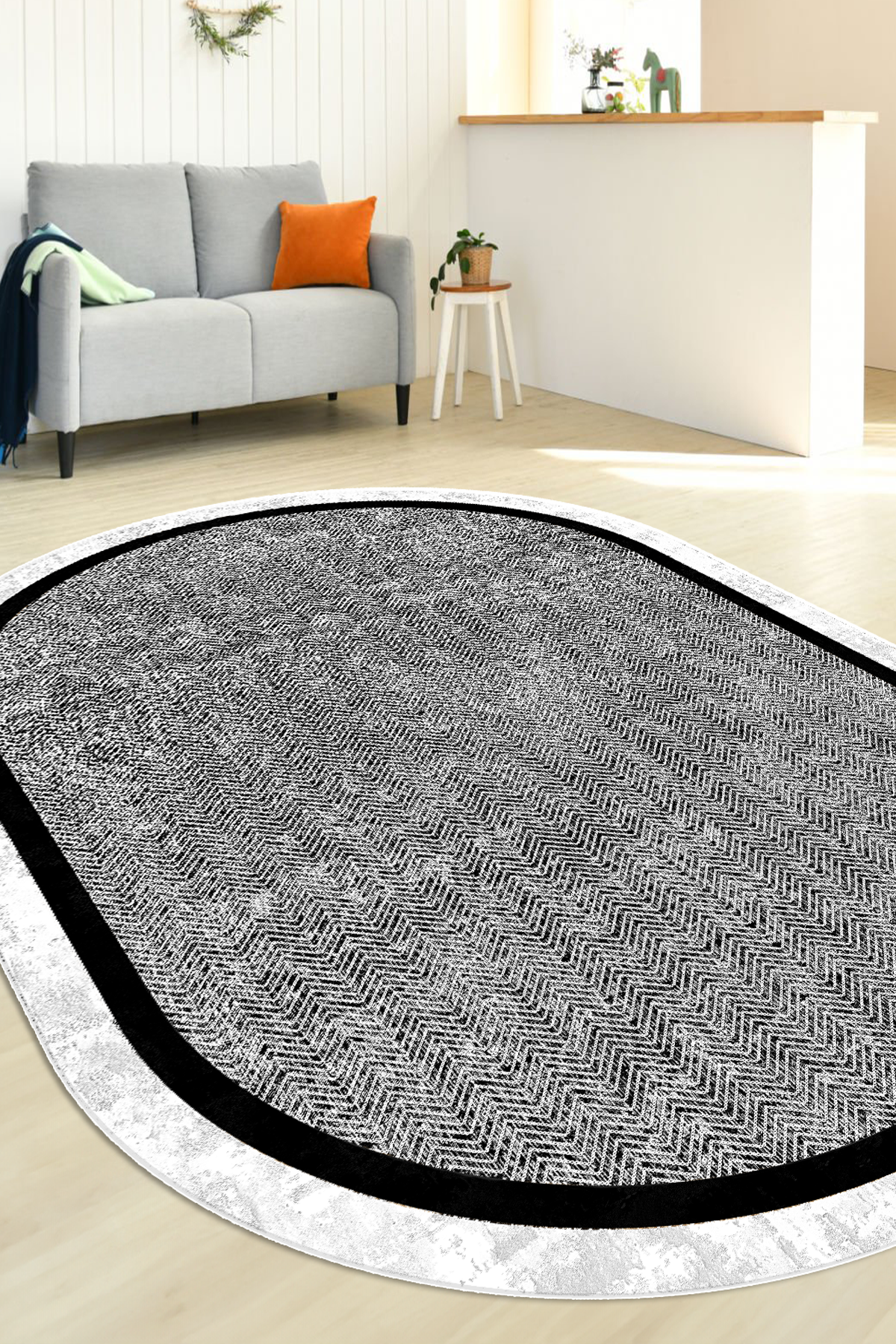 Hermes Siyah Oval Yeni Nesil Baskılı Halı & Yolluk