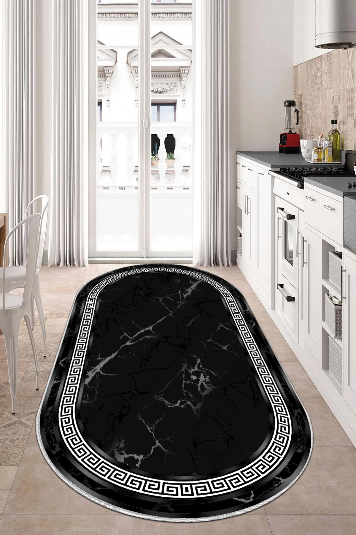 Versace Siyah Oval Yeni Nesil Baskılı Halı & Yolluk