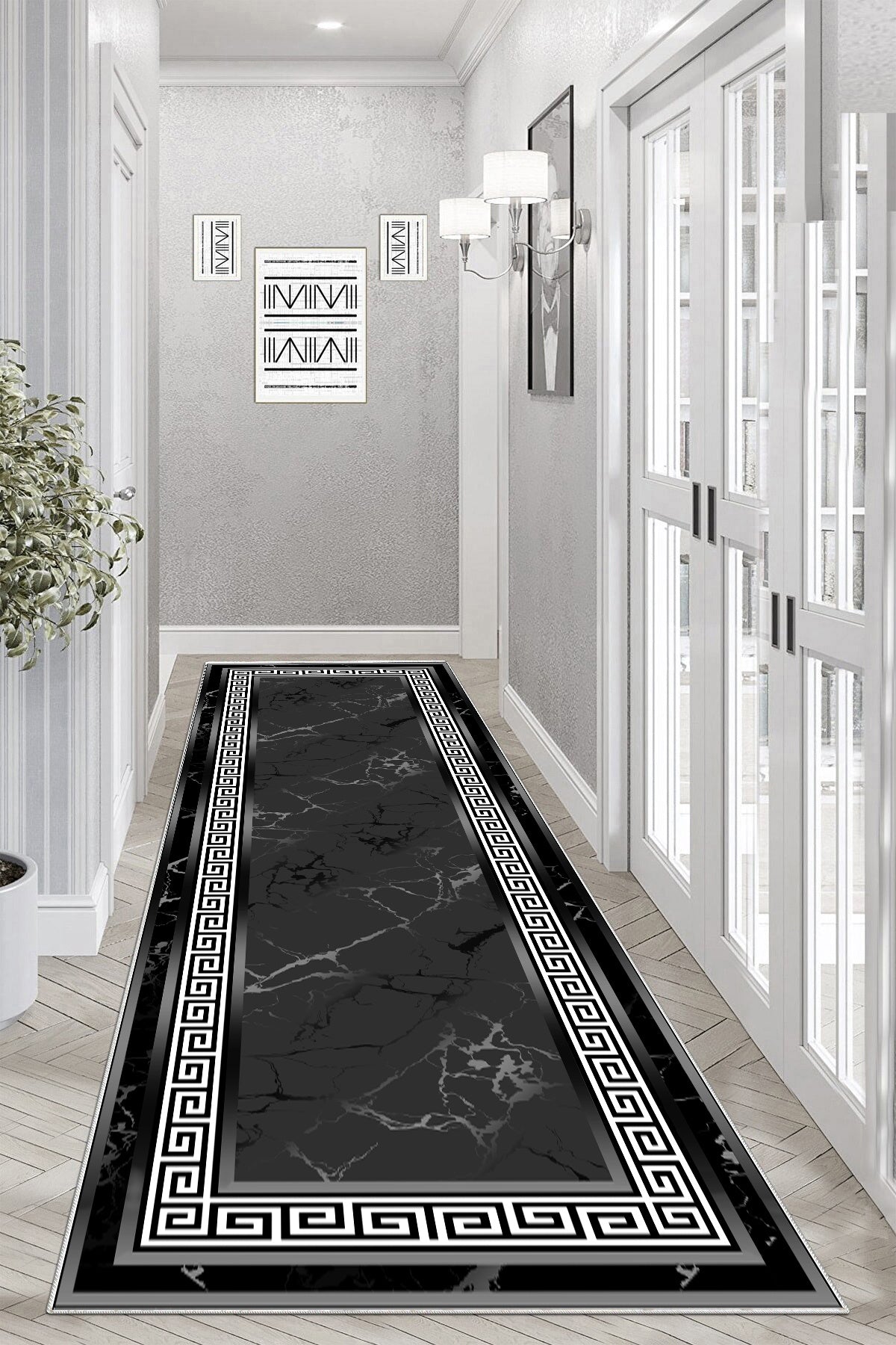 Versace Siyah Varak Yeni Nesil Baskılı Halı & Yolluk