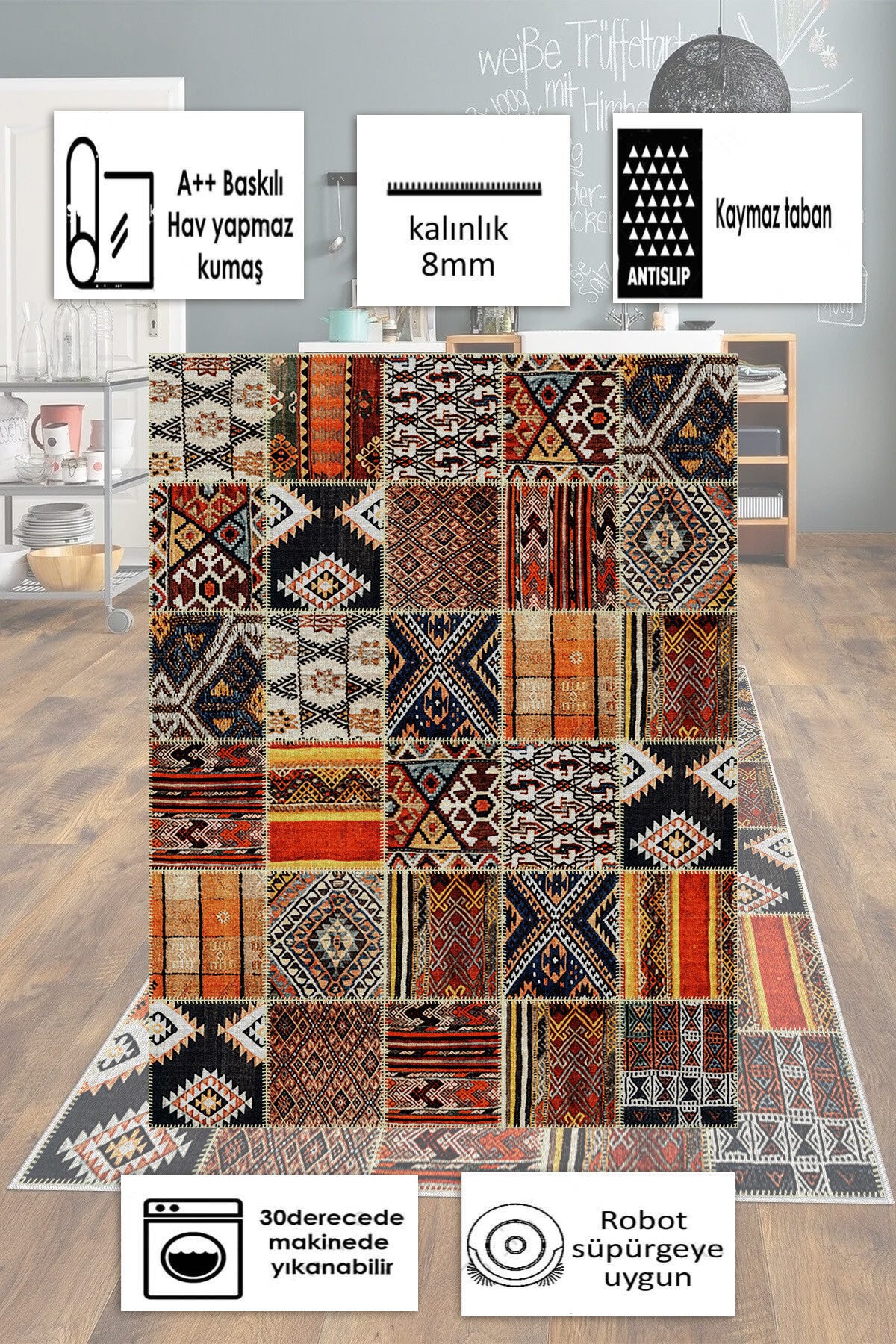 Yorem Desen Baskılı Kaymaz Taban Mutfak Halısı