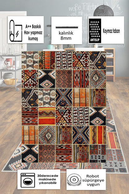 Yorem Desen Baskılı Kaymaz Taban Mutfak Halısı