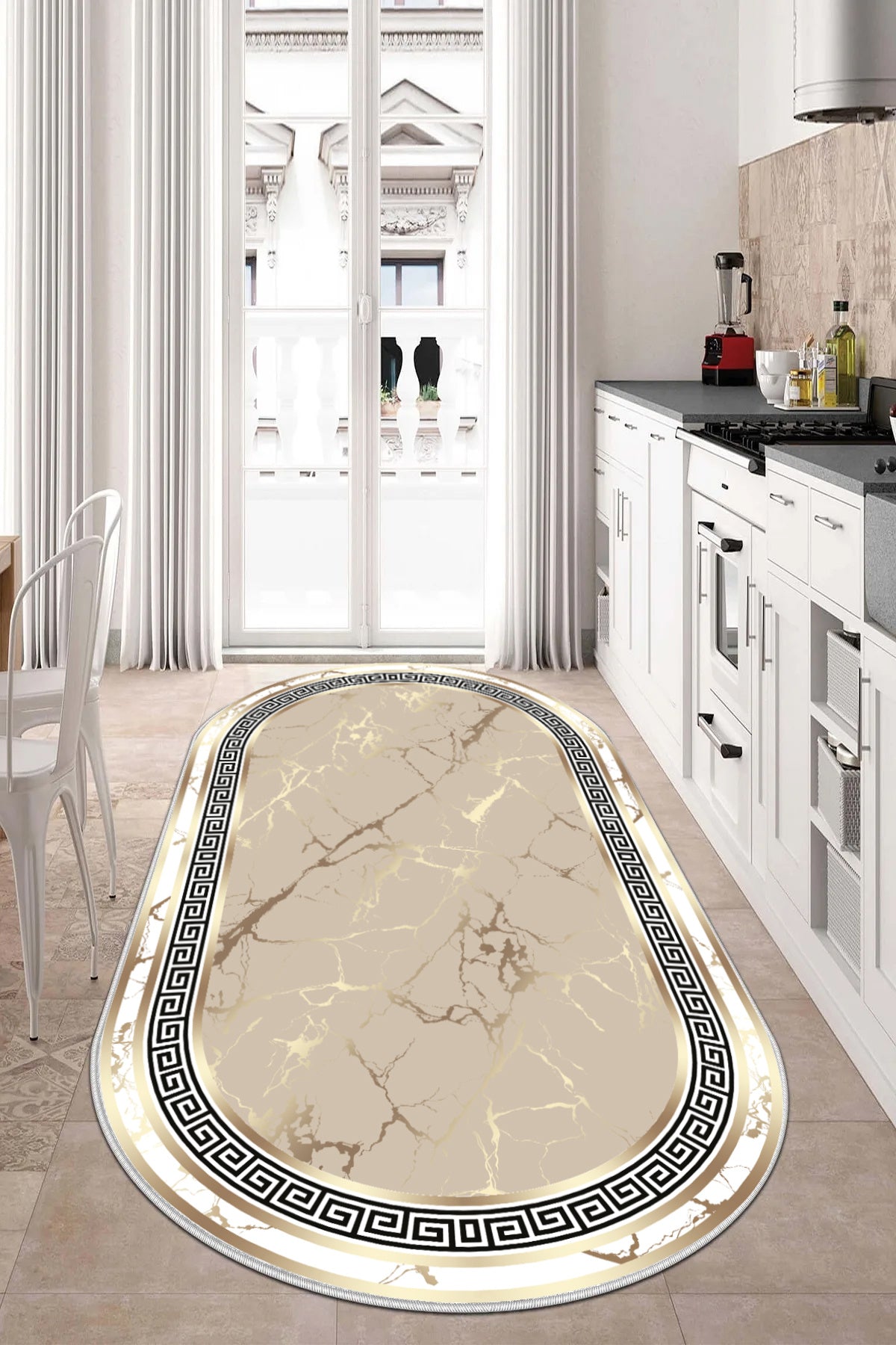 Versace Altın Varak Oval Nesil Baskılı Halı & Yolluk