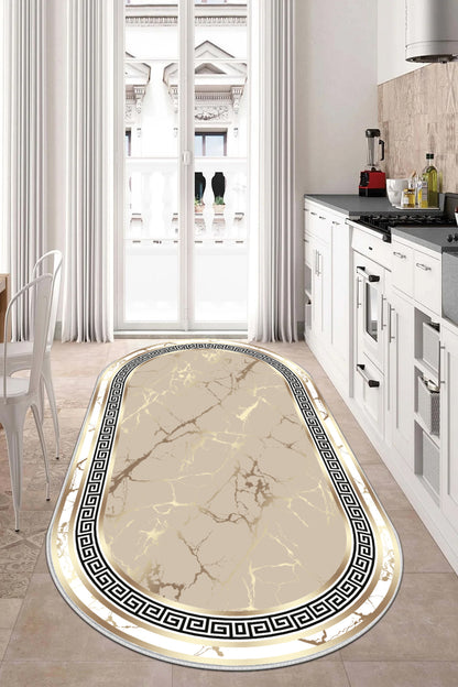 Versace Altın Varak Oval Nesil Baskılı Halı & Yolluk