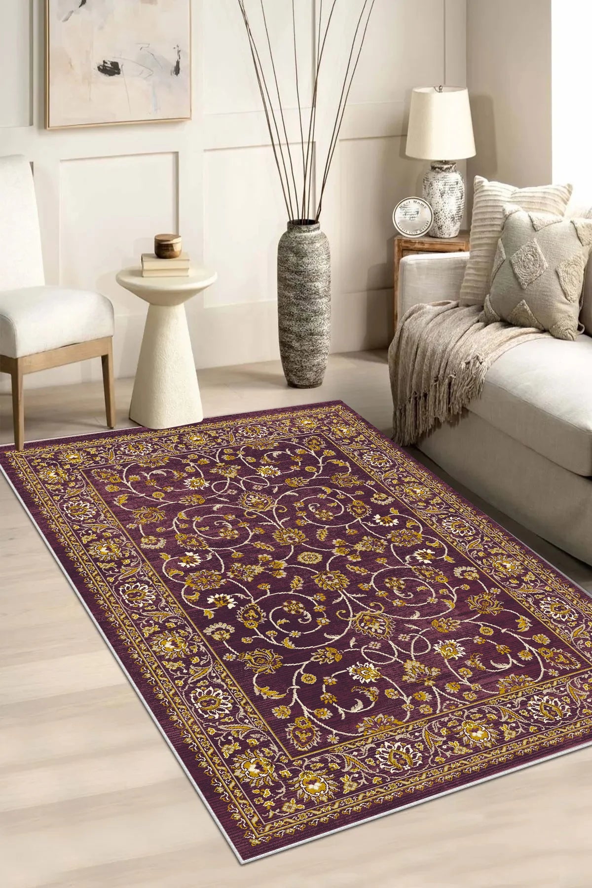 Kaymaz tabanlı Yeni Nesil Baskılı Halı & Yolluk Atlas Bordo