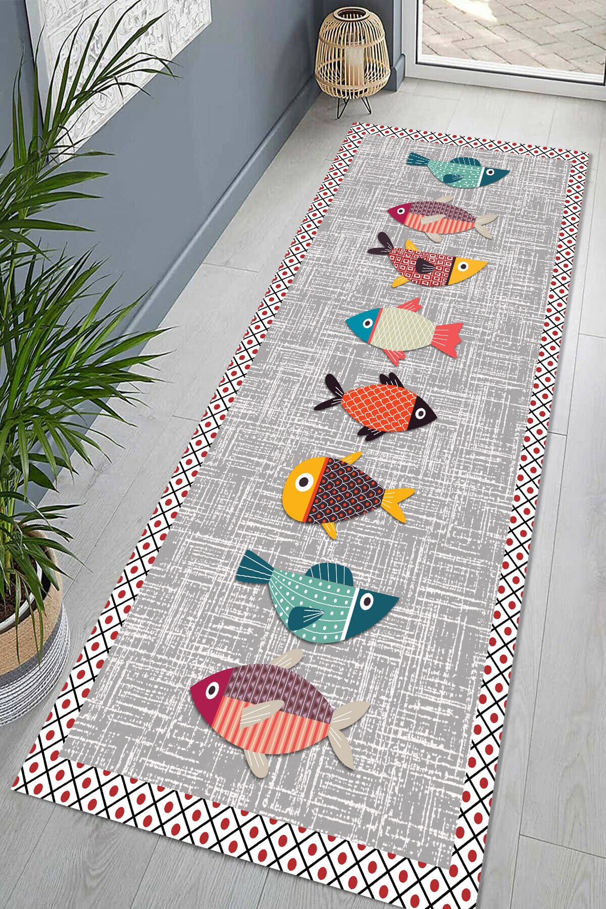 Balık Gri Yeni Nesil Baskılı Halı & Yolluk