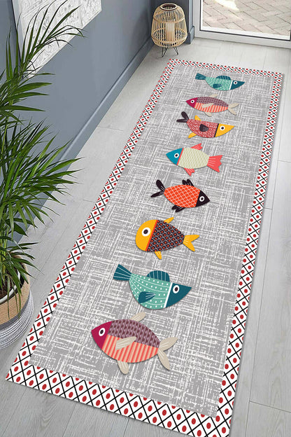 Balık Gri Yeni Nesil Baskılı Halı & Yolluk