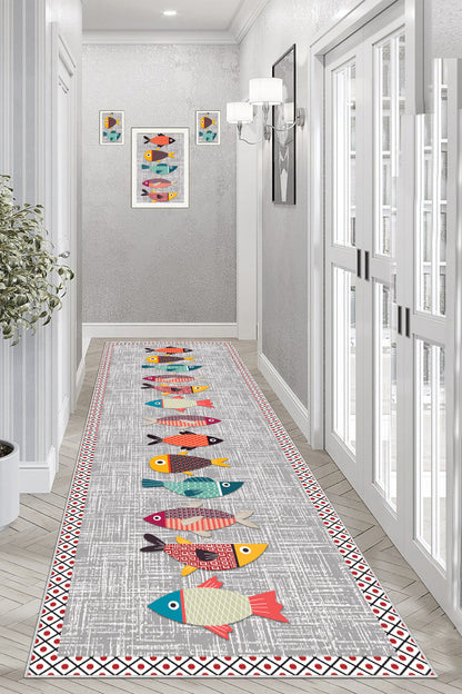Balık Gri Yeni Nesil Baskılı Halı & Yolluk