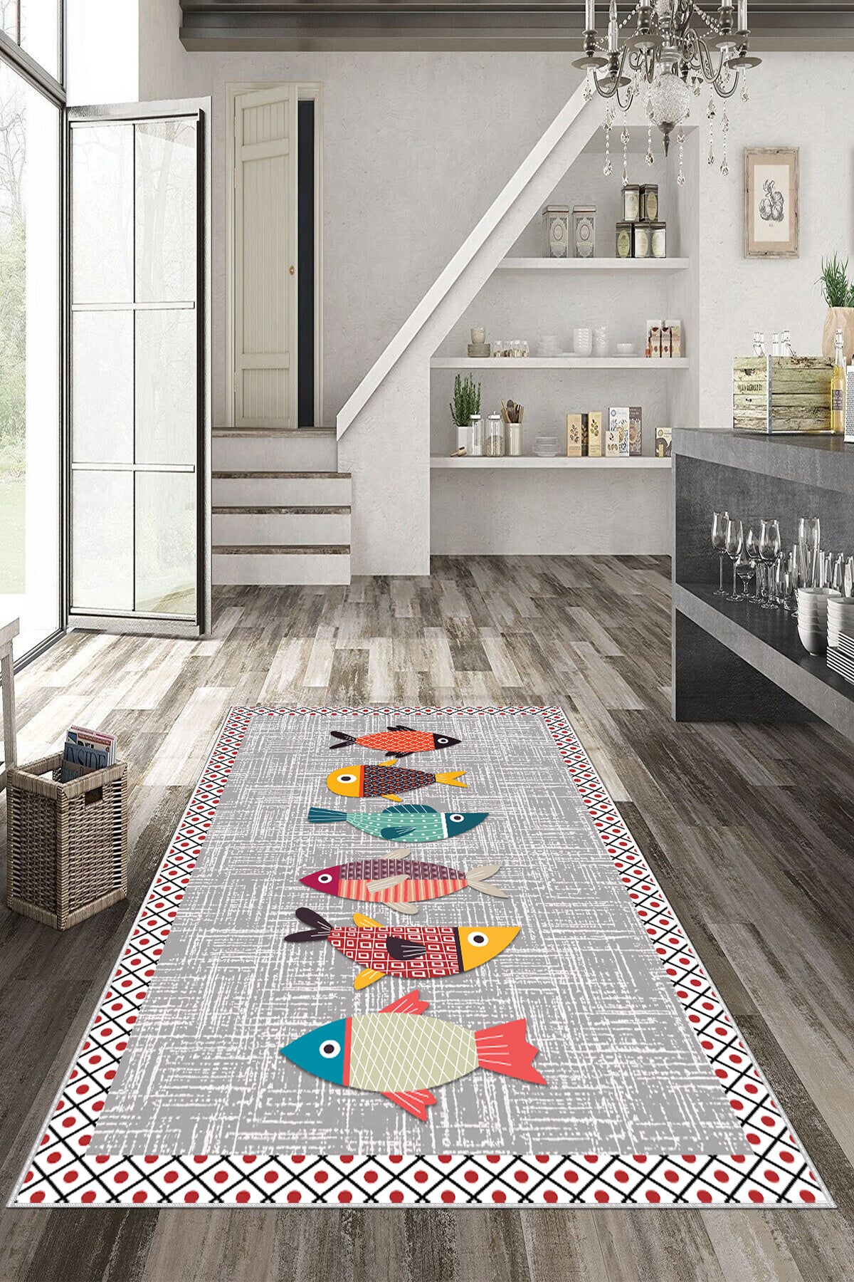 Balık Gri Yeni Nesil Baskılı Halı & Yolluk