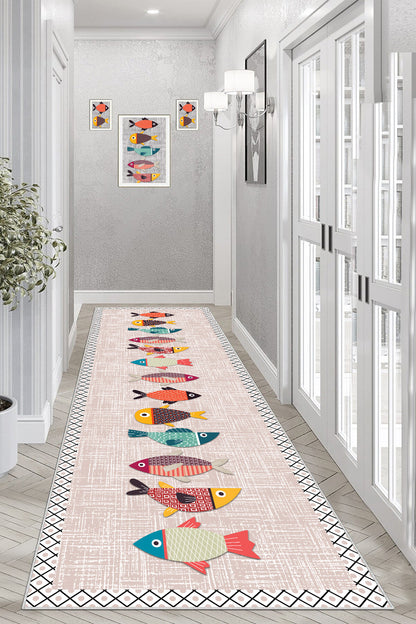 Balık Pembe Yeni Nesil Baskılı Halı & Yolluk