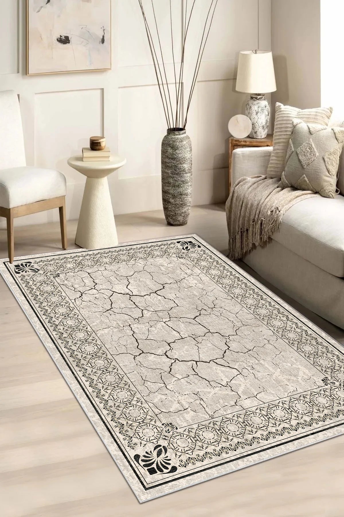 Kaymaz tabanlı Yeni Nesil Baskılı Halı & Yolluk Desert Bej