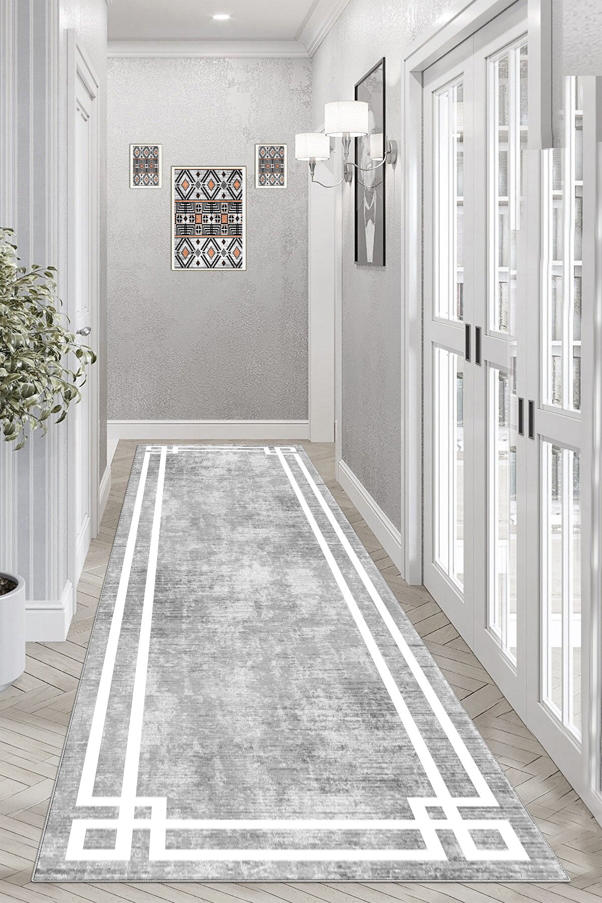 Klasik Gri Yeni Nesil Baskılı Halı & Yolluk