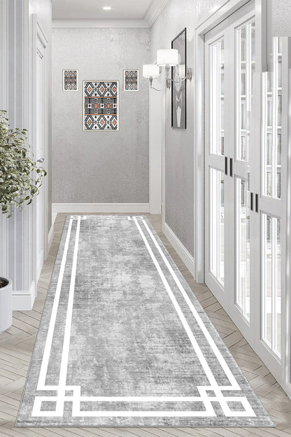 Klasik Gri Yeni Nesil Baskılı Halı & Yolluk