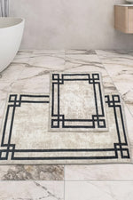 Kaymaz Taban Yıkanabilir 2'li Set Banyo Halısı Banyo Paspas Seti Klozet Takımı Classic Bej