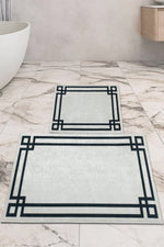 Kaymaz Taban Yıkanabilir 2'li Set Banyo Halısı Banyo Paspas Seti Klozet Takımı Classic Beyaz
