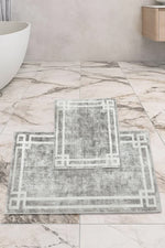 Kaymaz Taban Yıkanabilir 2'li Set Banyo Halısı Banyo Paspas Seti Klozet Takımı Classic Gri