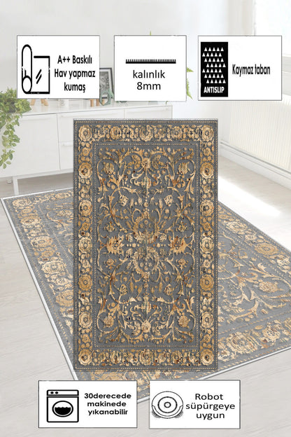 Sultan Gri Yeni Nesil Baskılı Halı & Yolluk