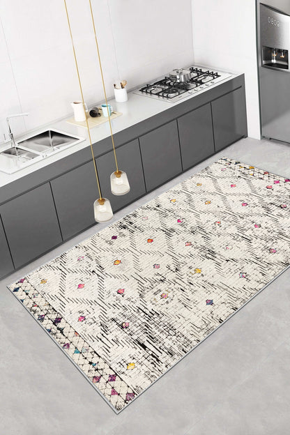 Elmas Desen Baskılı Kaymaz Taban Mutfak Halısı