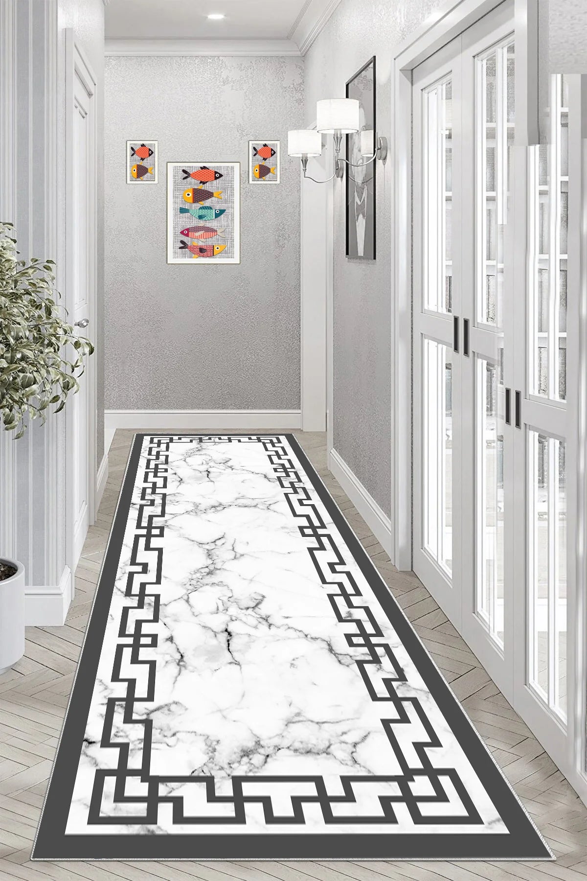 Kaymaz tabanlı Yeni Nesil Baskılı Halı & Yolluk Elegance Gri