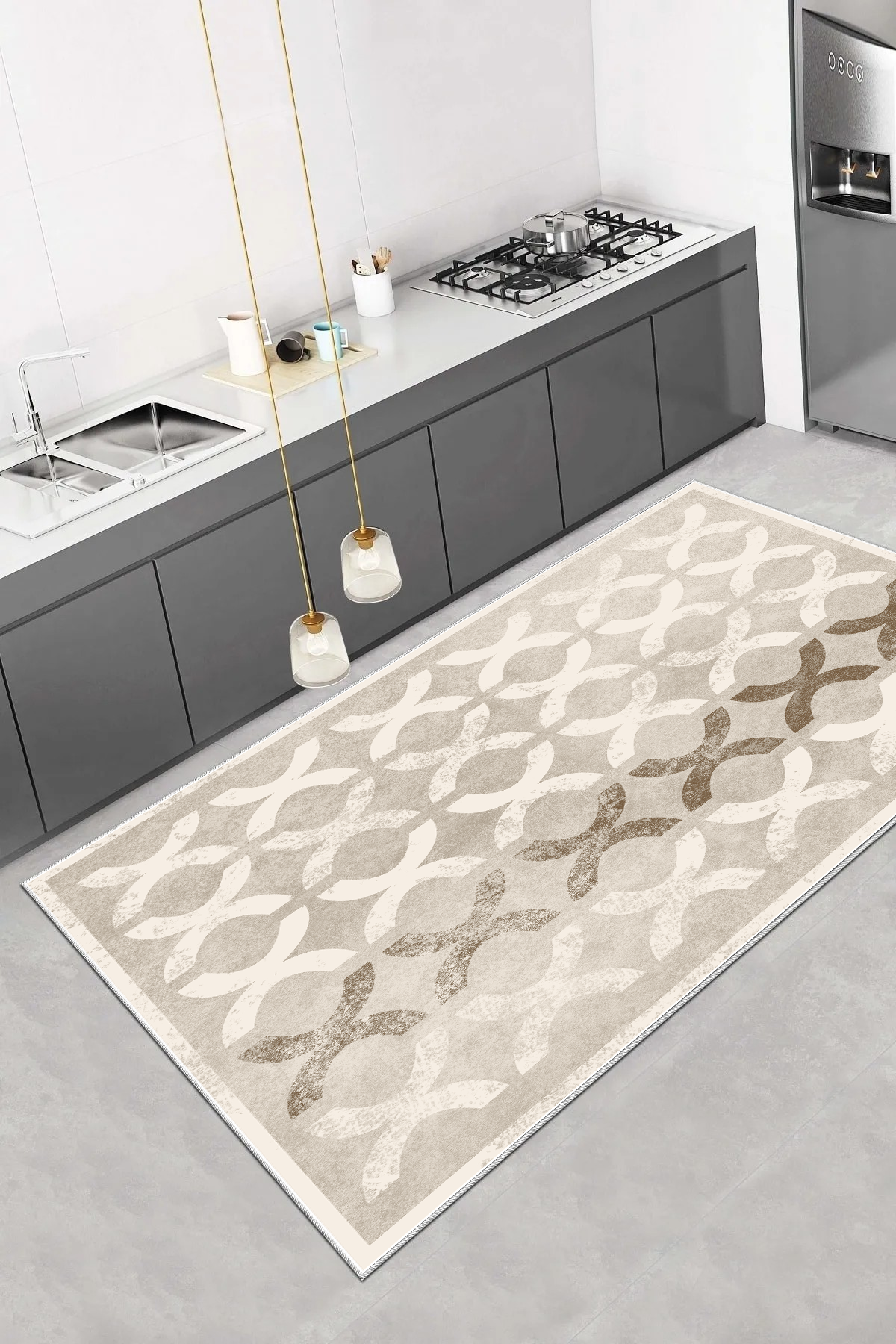 Güzel Bej Yeni Nesil Baskılı Halı & Yolluk