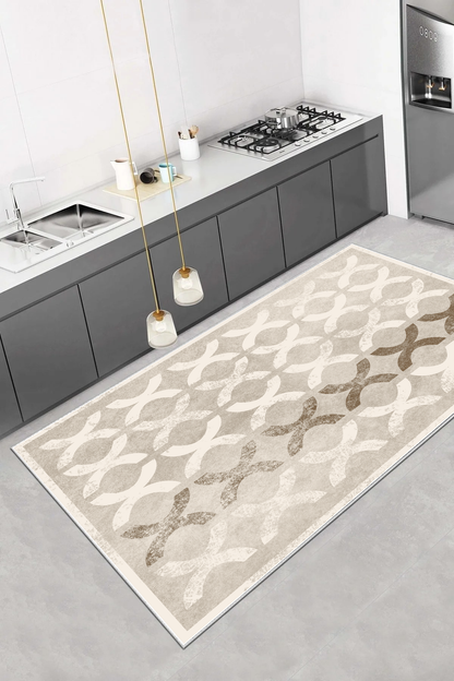 Güzel Bej Yeni Nesil Baskılı Halı & Yolluk