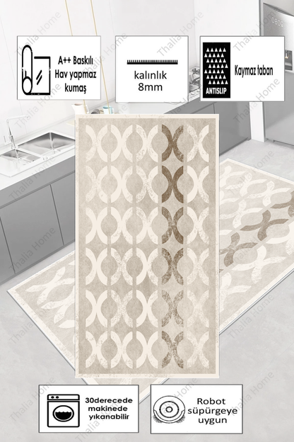 Güzel Bej Yeni Nesil Baskılı Halı & Yolluk