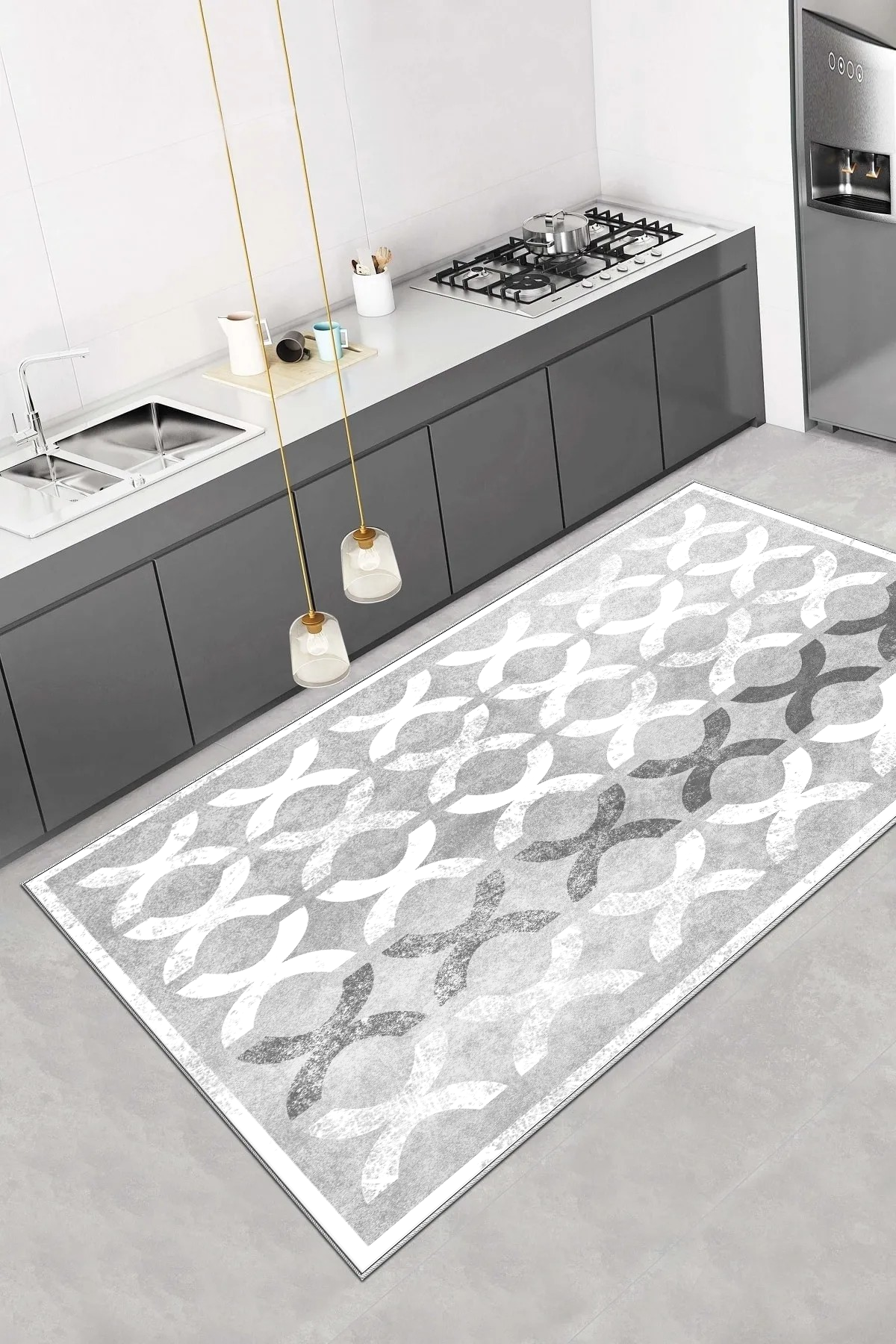 Güzel Gri Yeni Nesil Baskılı Halı & Yolluk