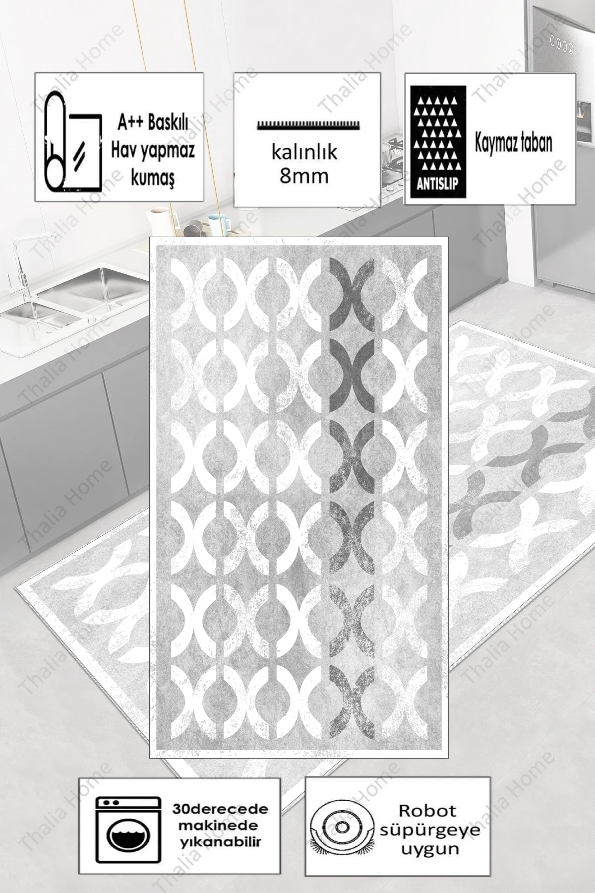 Güzel Gri Yeni Nesil Baskılı Halı & Yolluk