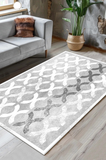 Güzel Gri Yeni Nesil Baskılı Halı & Yolluk