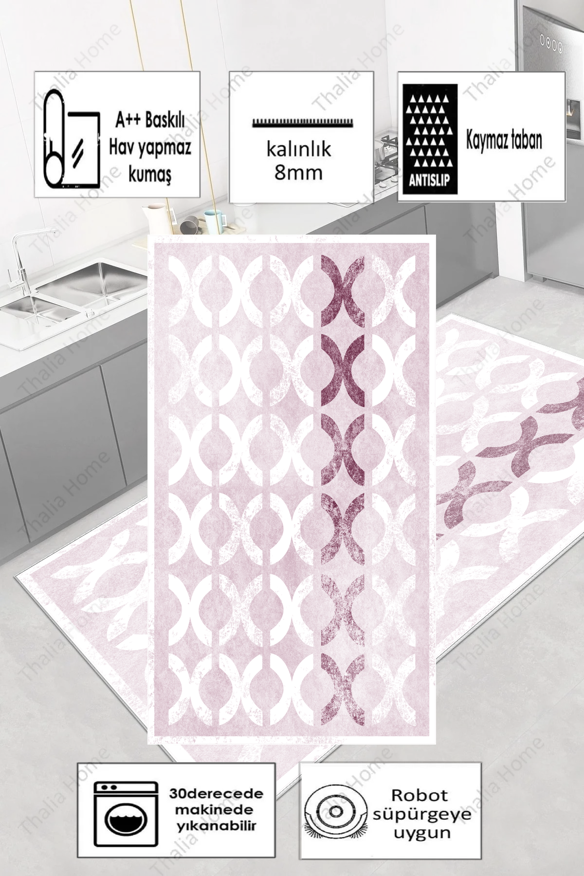 Güzel Pembe Yeni Nesil Baskılı Halı & Yolluk