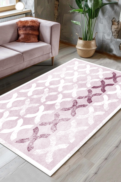 Güzel Pembe Yeni Nesil Baskılı Halı & Yolluk