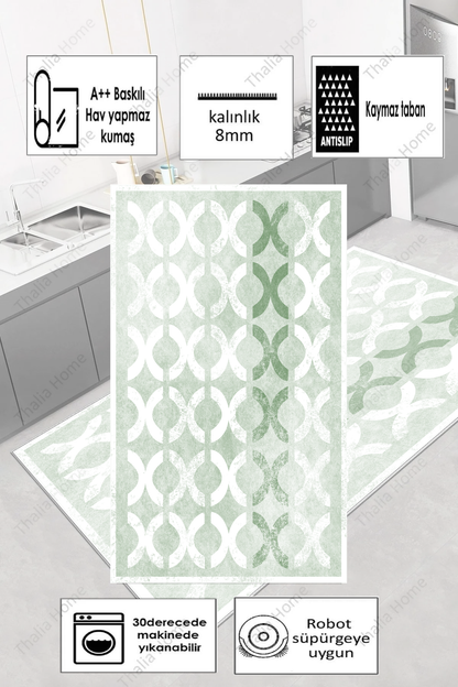 Güzel Yeşil Yeni Nesil Baskılı Halı & Yolluk