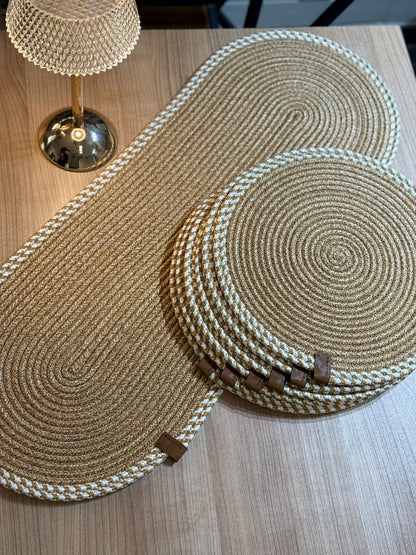 6 Adet American Servis SupLa Ve Runner Hasır-Krem