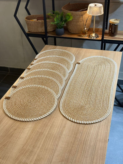 6 Adet American Servis SupLa Ve Runner Hasır-Krem