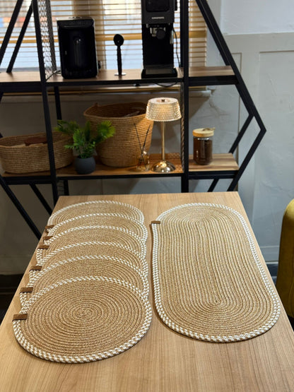 6 Adet American Servis SupLa Ve Runner Hasır-Krem