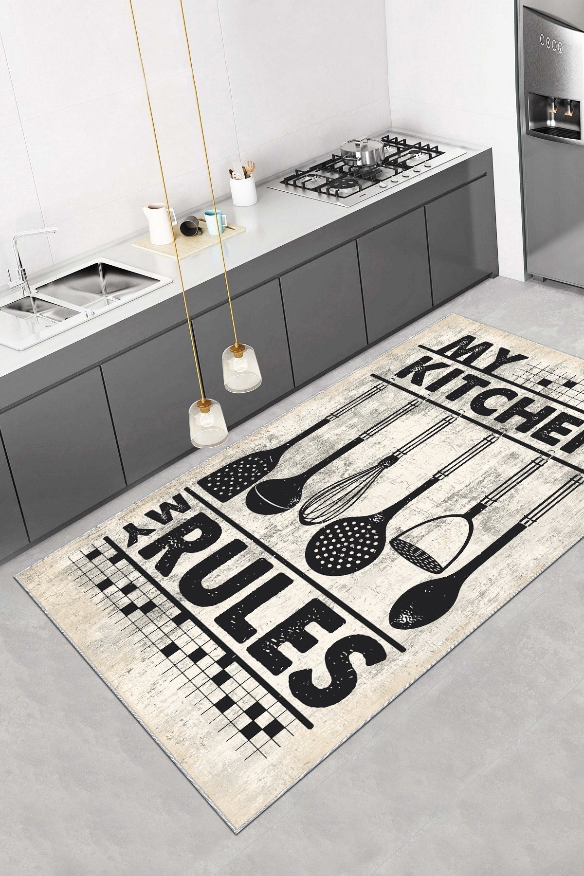 Kitchen Rules  Baskılı Kaymaz Taban Mutfak Halısı