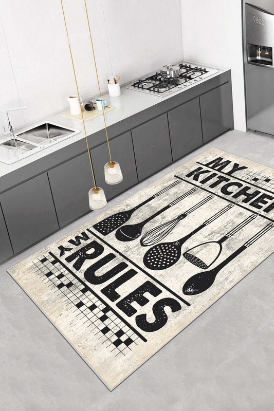 Kitchen Rules  Baskılı Kaymaz Taban Mutfak Halısı