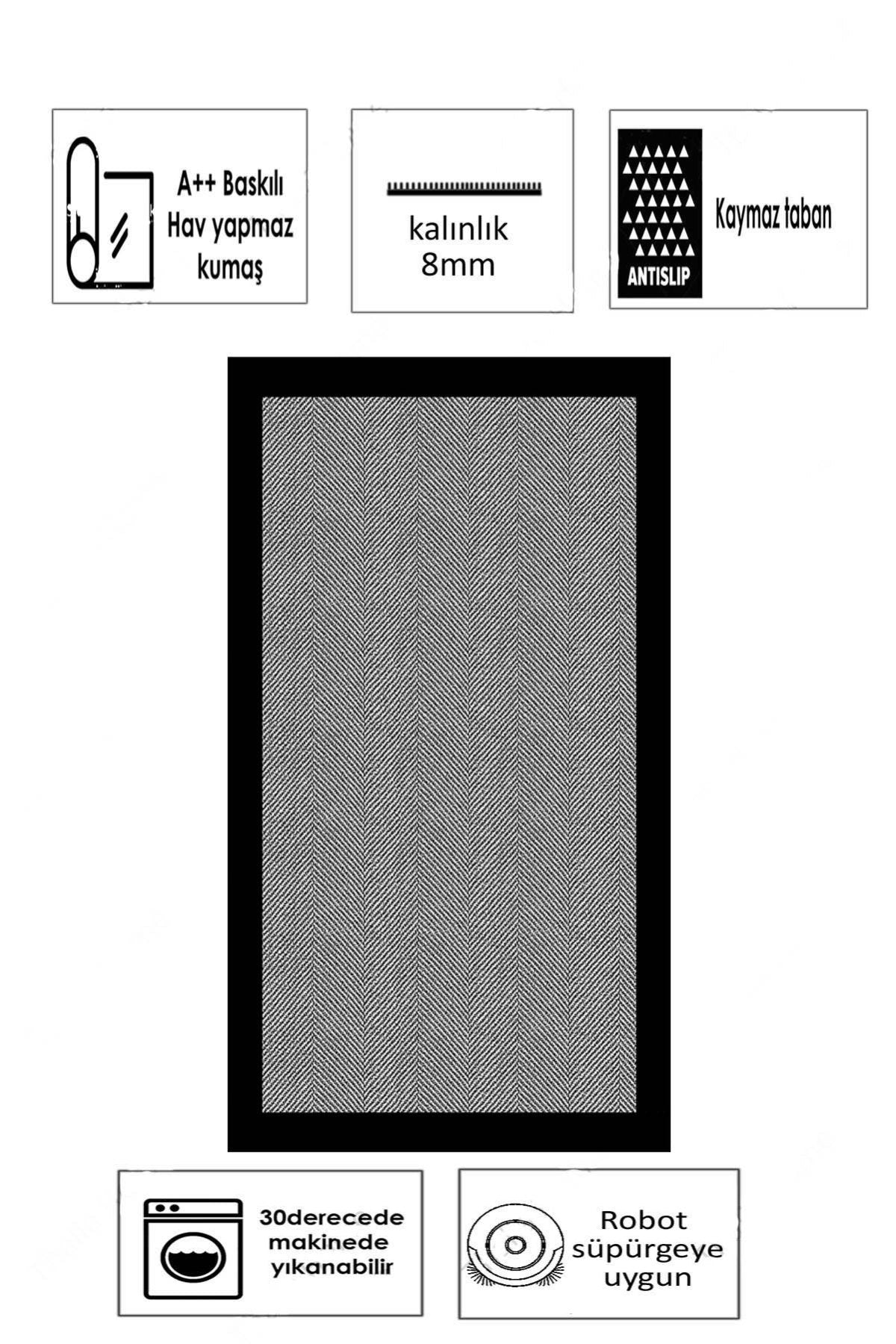 Hasır Siyah Yeni Nesil Baskılı Halı & Yolluk