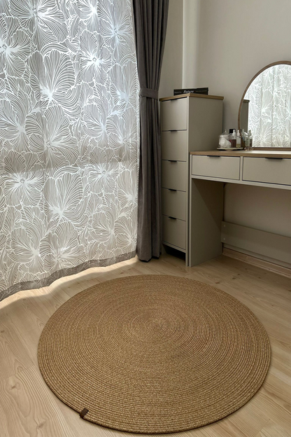 Jüt Kilim Yuvarlak Hasır Halı NATURAL