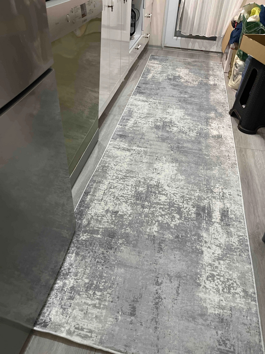 Eskitme  Gri Yeni Nesil Baskılı Halı & Yolluk