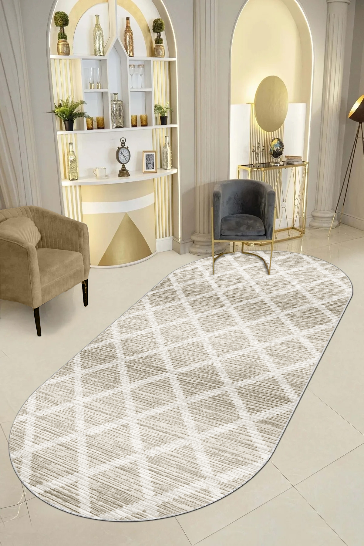 Hazal kahve oval Yeni Nesil Baskılı Halı & Yolluk