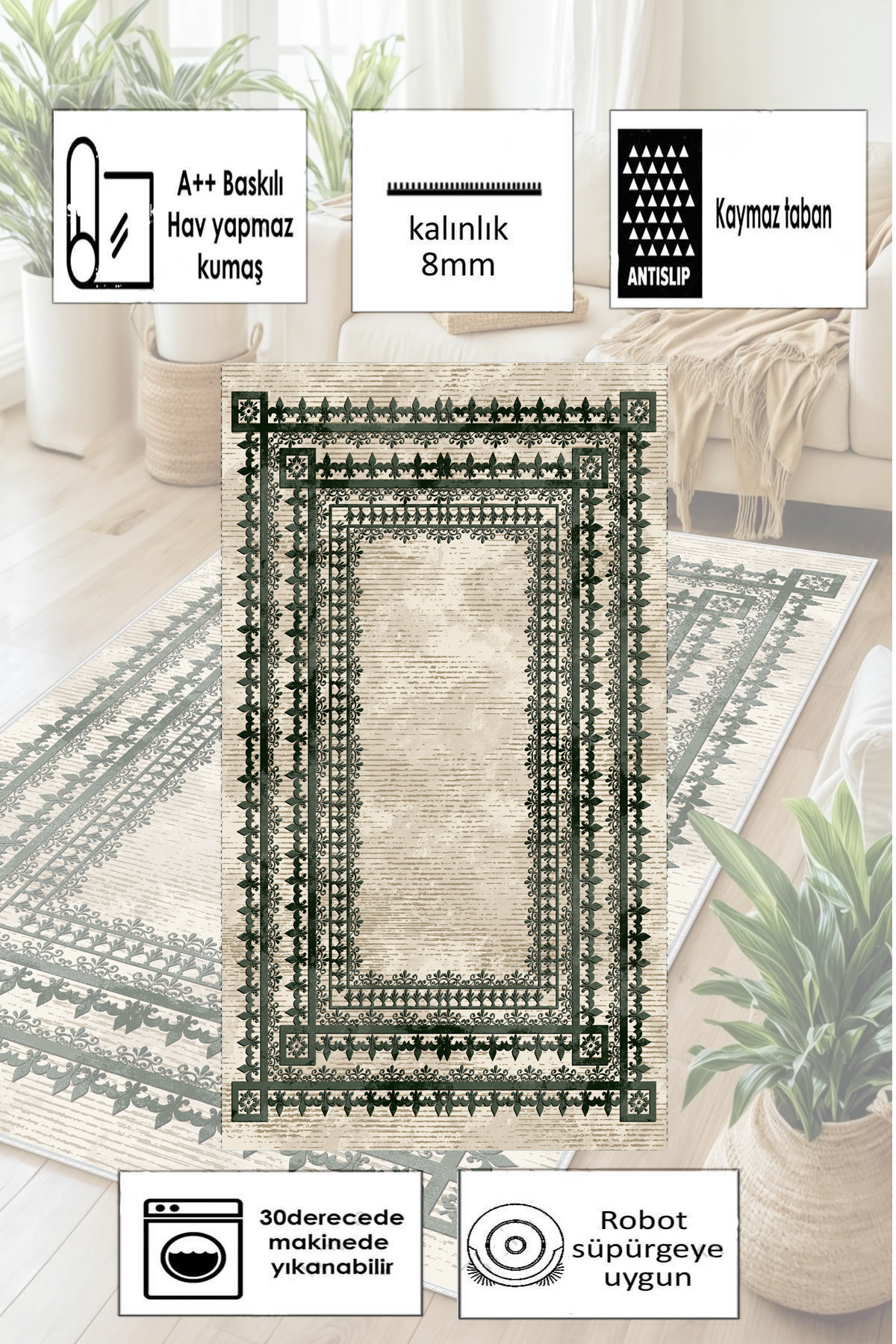 Kale Yeşil Yeni Nesil Baskılı Halı & Yolluk